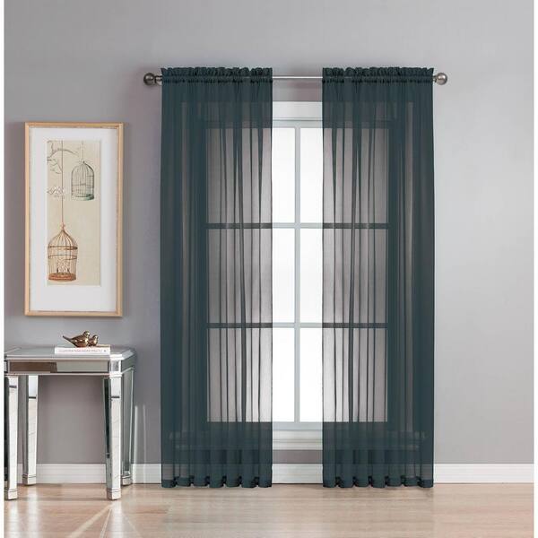 Window Elements Sheer Diamond Sheer 56 in. W x 90 in. L Rod Pocket Extra Wide Curtain Panel in Black