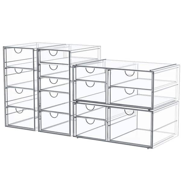 Clear 28.32 in. x 9.84 in. Acrylic Desk Organizer with 16 Drawers for Makeup, Jewelry, Office Supplies