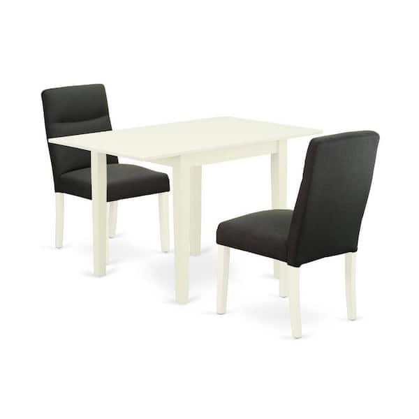 East West Furniture 3-Piece Linen White Finish Solid Wood Top Dining Table Set