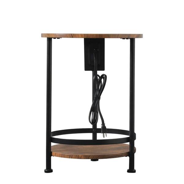 brown glass door end table with charging