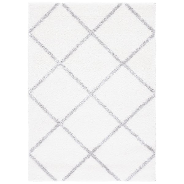 Tahoe Shag 5 ft. x 7 ft. White/Gray Diamond Abstract Area Rug
