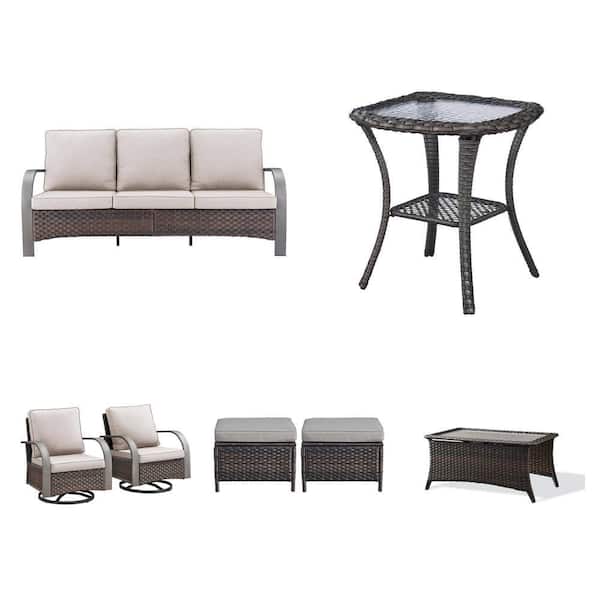 Iron Bend 3-Seat Sofa, Side Table, Glider Rocking Chair (2-Pack), Ottoman (2-Pack) and Coffee Table Combo