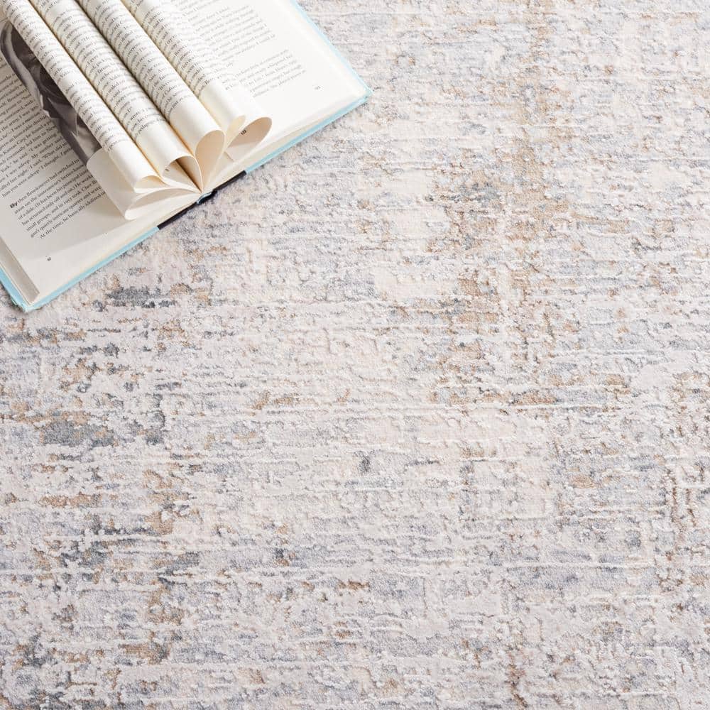 Marmara Gray and Beige Viscose Runner Rug, 2' x 8'