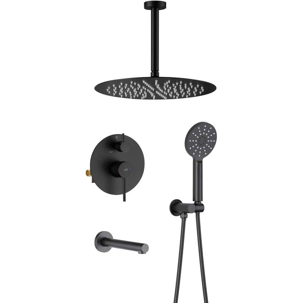2-Handle 1-Spray Shower Faucet 1.8 GPM with Corrosion Resistant, Pressure Balance Ceiling Mount in Matte Black price history on PriceWatchPro