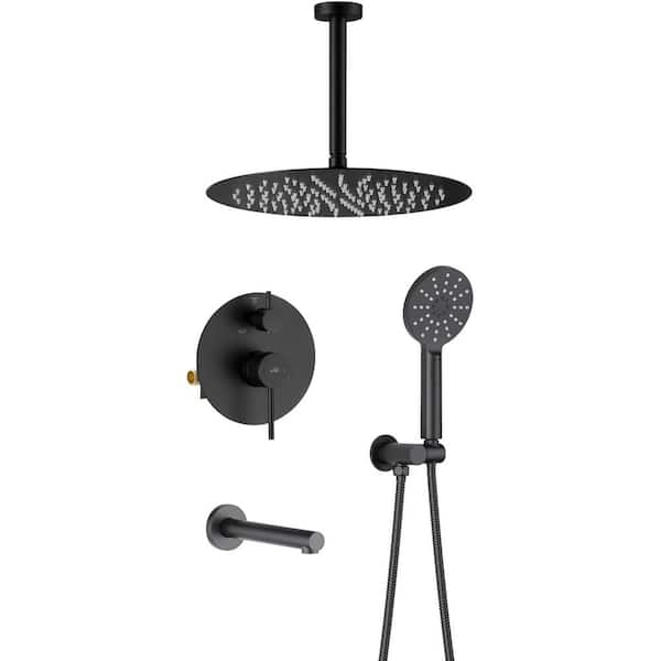 2-Handle 1-Spray Shower Faucet 1.8 GPM with Corrosion Resistant, Pressure Balance Ceiling Mount in Matte Black