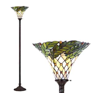 Botanical Tiffany-Style 71 in. Bronze Torchiere Floor Lamp