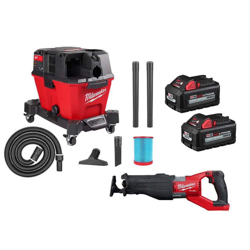 Milwaukee M18 FUEL 18V Lith-Ion Brushless Cordless Super SAWZALL Recip Saw w/Wet/Dry Vac & (2) High Output 6.0Ah Battery Pack