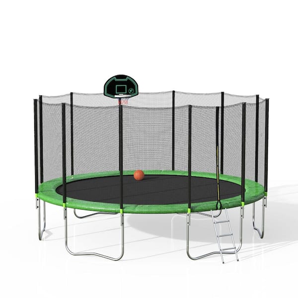 Merax 16 ft. Round Trampoline with Safety Enclosure Net, Basketball Hoop and Ladder