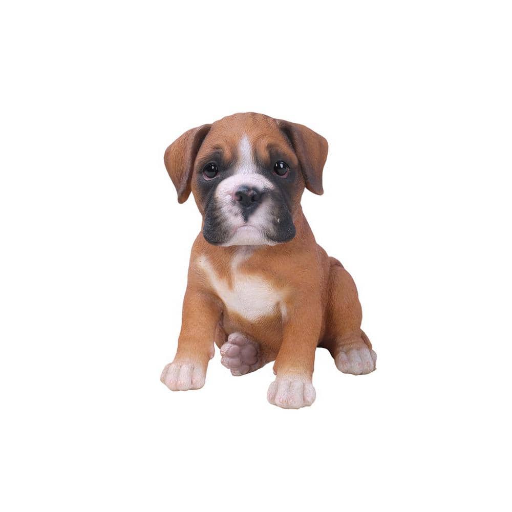 Adorable Brown and White Resin Boxer Puppy Statue