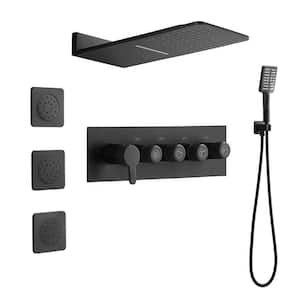 Wall Mounted Waterfall Rain 3-Jet Shower System with 3-Body Sprays and Handheld Shower in Matte Black