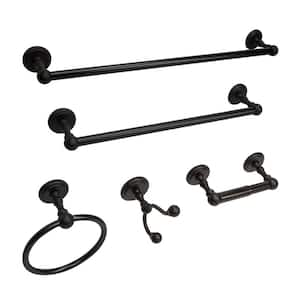 Lorient 5-Piece Bath Hardware Set with Towel Hook and Ring Toilet Paper Holder Towel Bars in Oil Rubbed Black