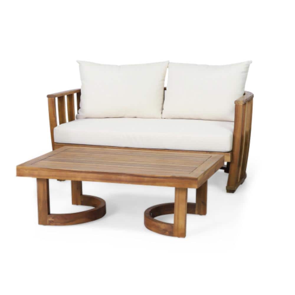 2-Piece Acacia Wood Outdoor Conversation Patio Furniture Set with Beige Cushions price history on PriceWatchPro