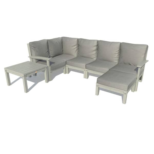 Highwood Bespoke Deep Seating 7-Piece Plastic Outdoor Sectional Set with Ottoman and Side Table and with Cushions