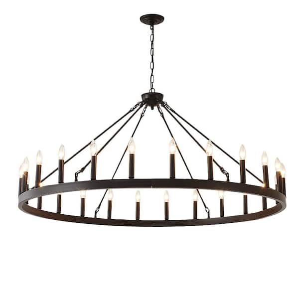 Avex 24-Light Matte Black Wagon Wheel Pendant Light with Iron Frame, No Bulbs Included