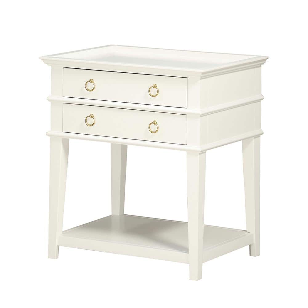 Clara Traditional White Wood Nightstand with Brushed Gold Hardware