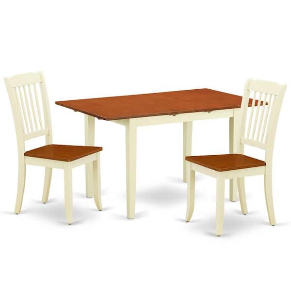 East West Furniture 3-Piece Buttermilk and Cherry Finish Rectangular Solid Wood Top Dining Table Set