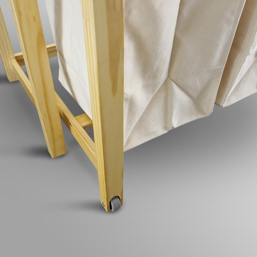 Natural Solid Wood Collapsible Laundry Hamper with Wheels