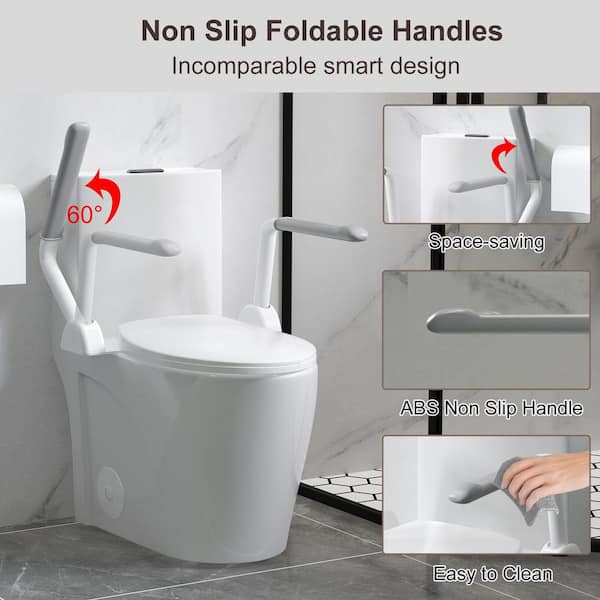 Upgraded One-Piece Toilet with Dual Flush, ADA Chair Height, Foldable Safety Armrests and Soft-Close Seat