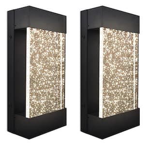 12 in. Black Outdoor LED Up and Down Wall Sconce Light 3CCT 3000K-5000K Seeded Bubble Glass 12-Watt ETL IP65 2-Pack