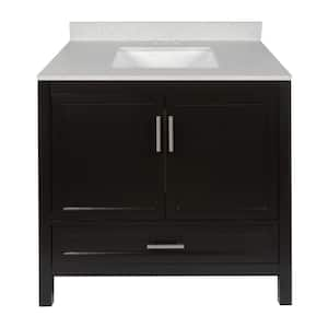 Salerno 37 in. W x 22 in. D Bath Vanity in Espresso with Quartz Stone Vanity Top w/ Backsplash in Galaxy White