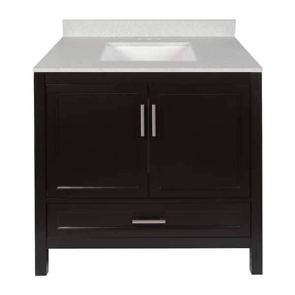 Amluxx Salerno 37 in. W x 22 in. D Bath Vanity in Espresso with Quartz Stone Vanity Top w/ Backsplash in Galaxy White