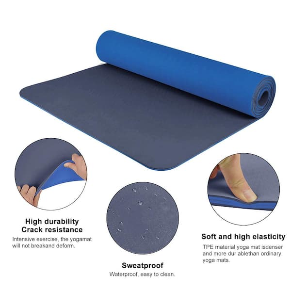 Blue High Density TPE Yoga Mat 72 in. L x 24 in. W x 0.3 in. Pilates  Exercise Mat Non Slip (12 sq. ft.)
