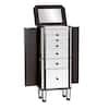 Front view of an open dark espresso jewelry armoire.
