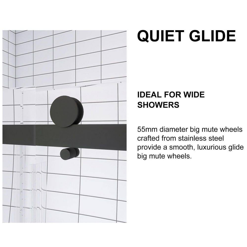 Matte Black Semi-Frameless Sliding Shower Door with Tempered Glass
