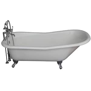 5.6 ft. Cast Iron Ball and Claw Feet Slipper Tub in White with Polished Chrome Accessories