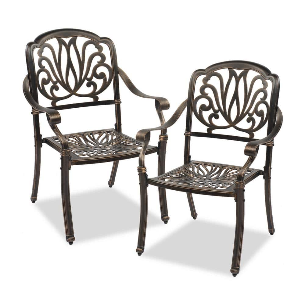 Antique Bronze Cast Aluminum Outdoor Dining Armchairs, Set of 2
