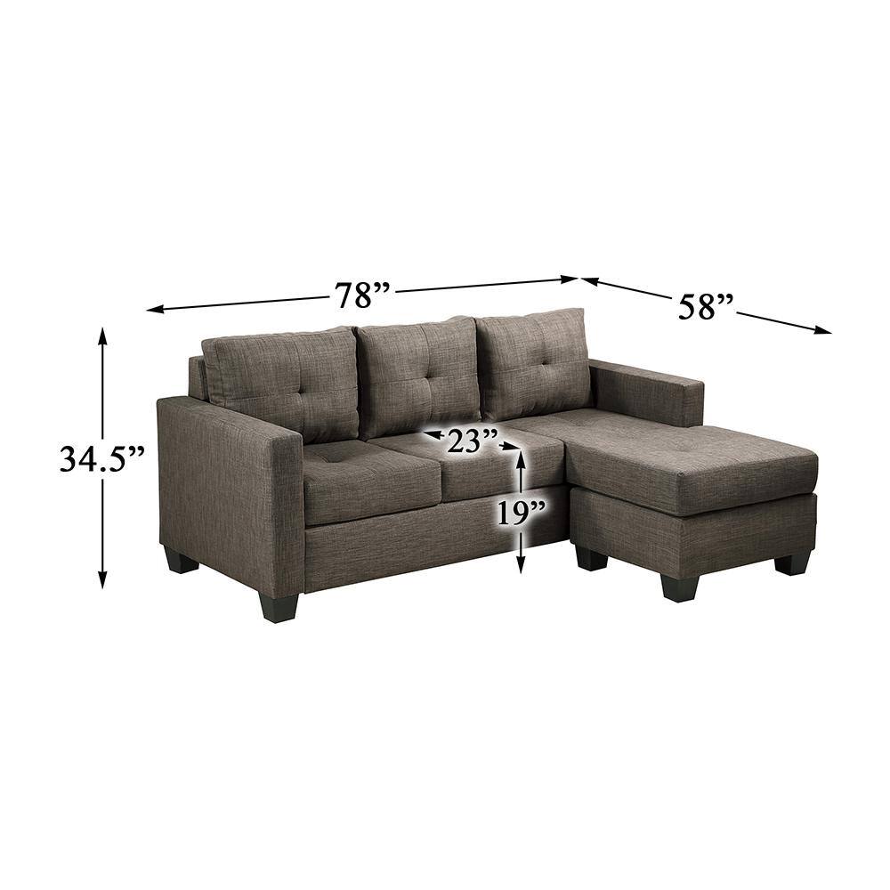 Contemporary Phelps 78'' Brown Reversible Sofa Chaise