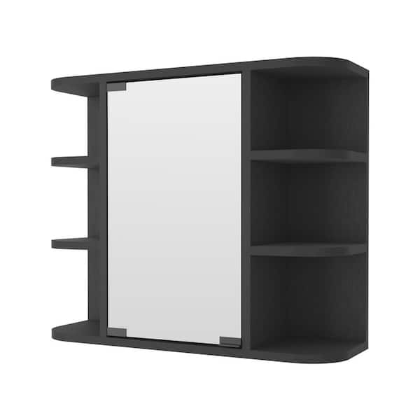 Amucolo 23.6 in. W x 19.6 in. H Black Multipurpose Wall Surface Mount Bathroom Storage Medicine Cabinet with Mirror