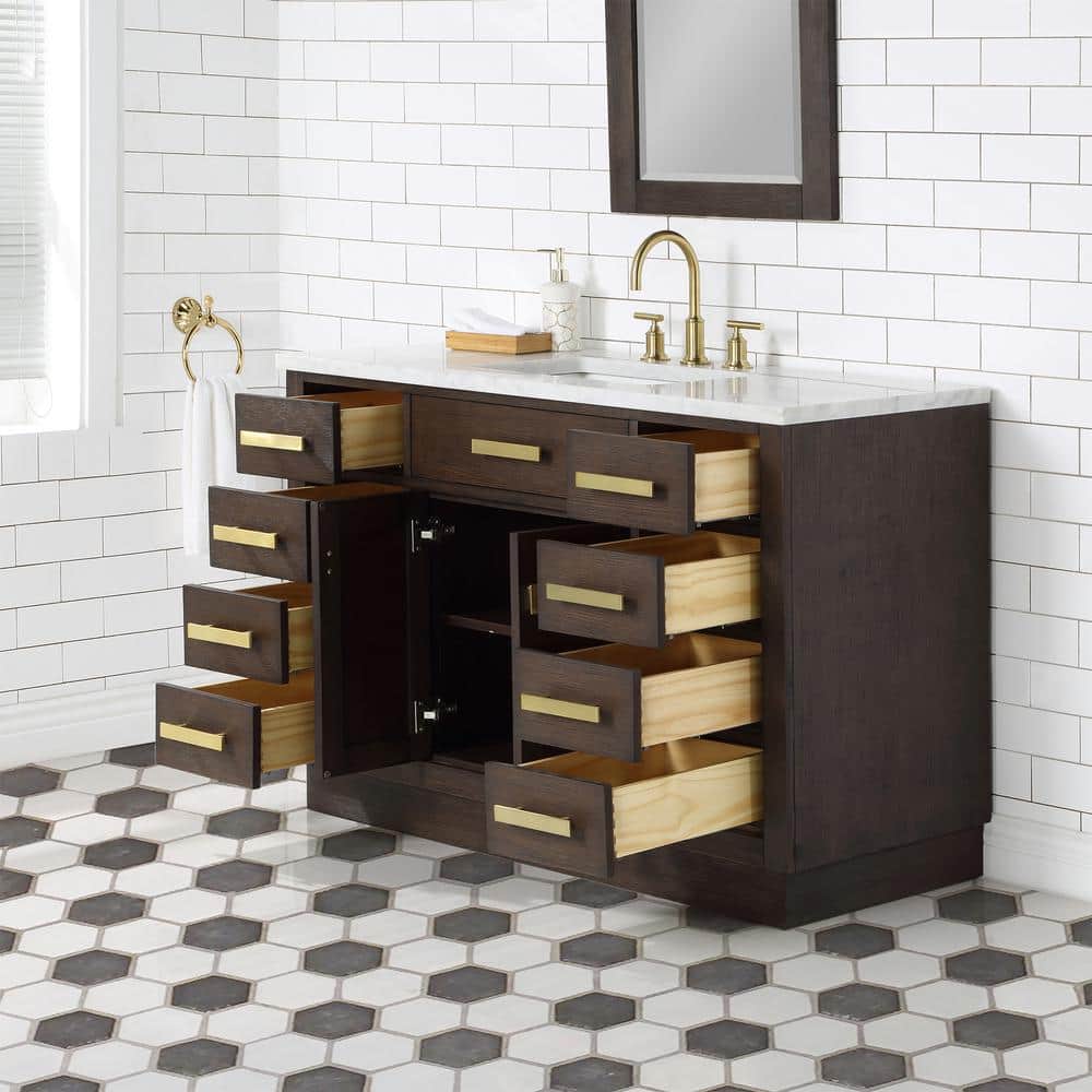 Chestnut 48" Brown Pine Vanity with White Ceramic Sink