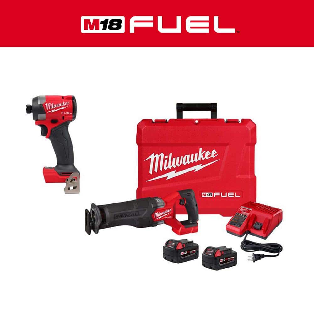 Milwaukee M18 FUEL 18-Volt Lithium-Ion Brushless Cordless SAWZALL Reciprocating Saw Kit with FUEL 1/4 in. Hex Impact Driver -  2821-22-2