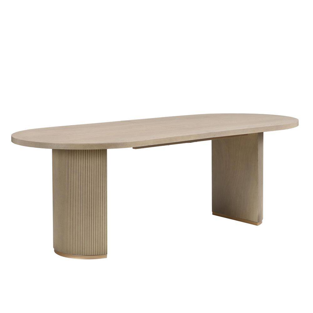 Light Ash Wood 88 in. Double Pedestal Oval Dining Table Seats 6 with Curved Edge for Banquet Hall, Meeting Room
