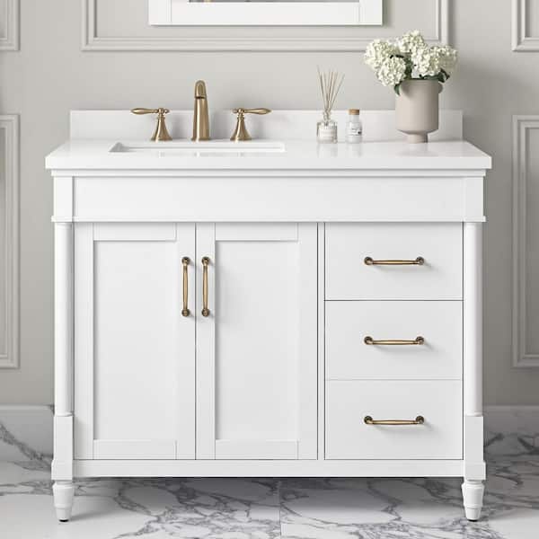 OVE Decors Salisbury 42 in. Single Sink Pure White Bath Vanity with White Engineered Marble Top (Assembled)