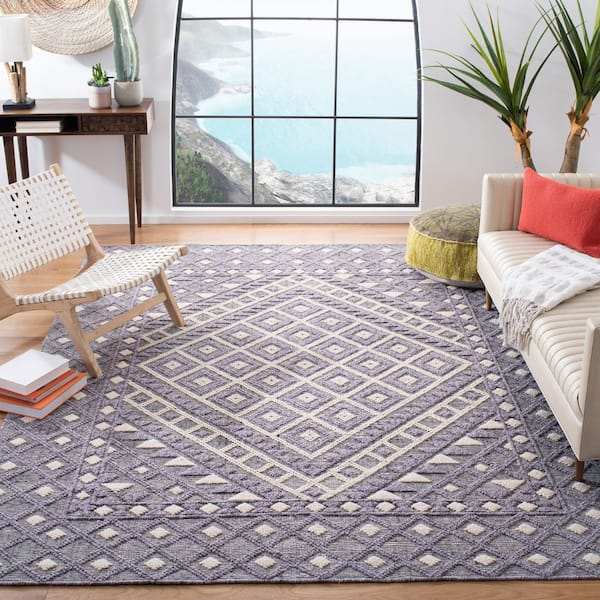 Natura 9 ft. x 12 ft. Cream/Purple Diamond Border Area Rug