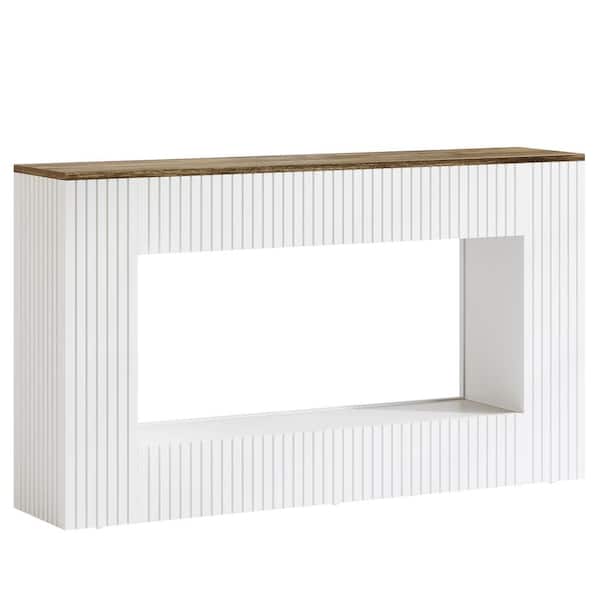 TRIBESIGNS WAY TO ORIGIN Benjamin 55 in. White Rectangle Wood Console Table with Storage, Long Sofa Table Behind Couch for Living Room Hallway