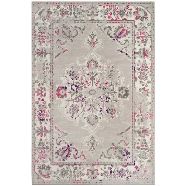 SAFAVIEH Skyler Gray/Pink 6 ft. x 9 ft. Border Area Rug