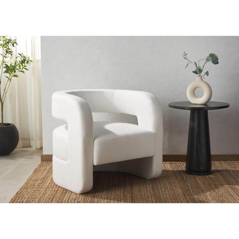 Modern White Linen Barrel Back Accent Chair