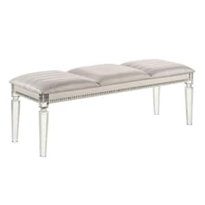 White 18.13 in. Backless Bedroom Bench with Mirror Accents