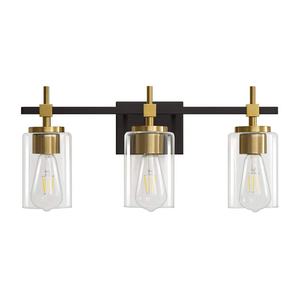 20.07 in. 3 Light Black and Gold Vanity Light with Clear Cylindrical Glass Shades Modern Bathroom Vanity Light price history on PriceWatchPro