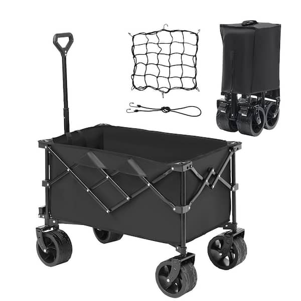 SKYSHALO 8 cu.ft Steel Garden Cart, Collapsible Folding Wagon, 150L Beach Wagon Cart with All-Terrain Wheels, Heavy Duty Folding