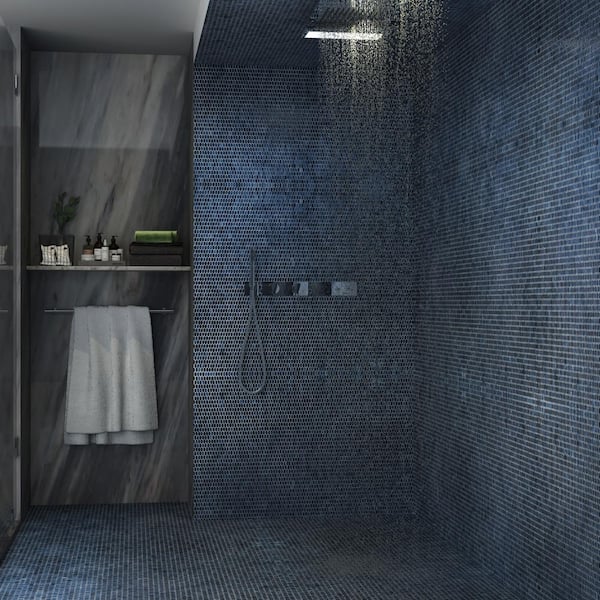 Glimmer Midnight Blue 11.61 in. x 11.73 in. Polished Glass Wall Mosaic Tile (0.94 sq. ft./Each)