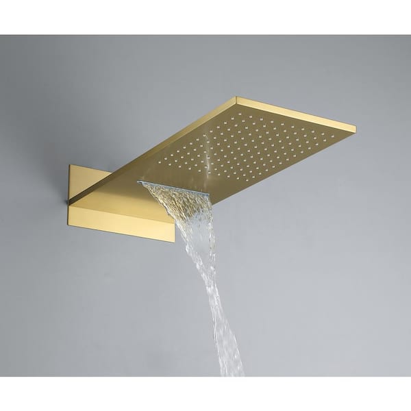 Single Handle 3-Spray 22 in. Wall Mount Rain Shower Head and Handheld Shower Head 1.59GPM in Brushed Gold