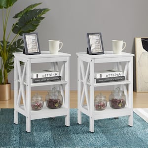 2-Piece White 3-Tier Nightstand Wooden Sofa Table Storage Shelves Stable Structure 15.7 in. L x 11.8 in. W x 24.2 in. H