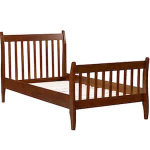Brown Vintage Wood Twin Platform Bed with Solid Wood Slat Support