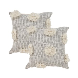 Wendy Gray/Ivory Floral 100% Cotton 18 in. x 18 in. Throw Pillow (Set of 2)
