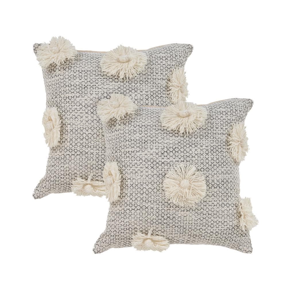 Wendy Gray/Ivory Floral 100% Cotton 18 in. x 18 in. Indoor Throw Pillow (Se
