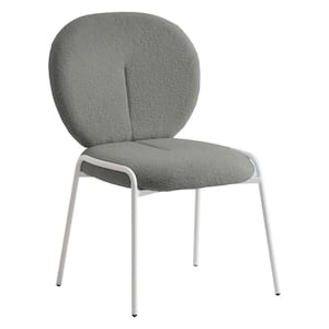 Celestial Mid-Century Modern Boucle Dining Side Chair with White Powder Coated Iron Frame (Green)